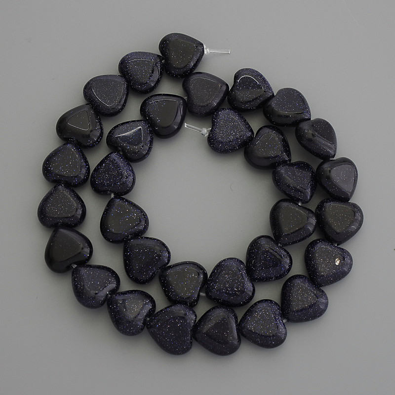 Synthetic Stone Aventurine Blue Sand Heart Beads, Diameter 12x12mm+/-, on Fishing Line, Length 36cm+