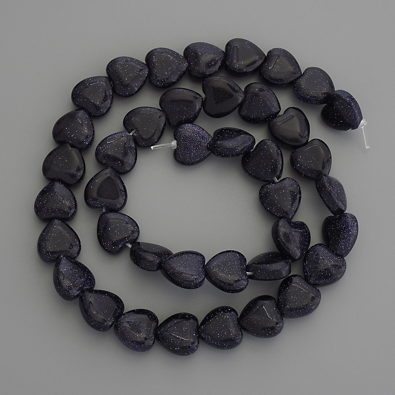 Synthetic Stone Aventurine Blue Sand Heart Beads, Diameter 10x10mm+- on Fishing Line, Length 39cm+