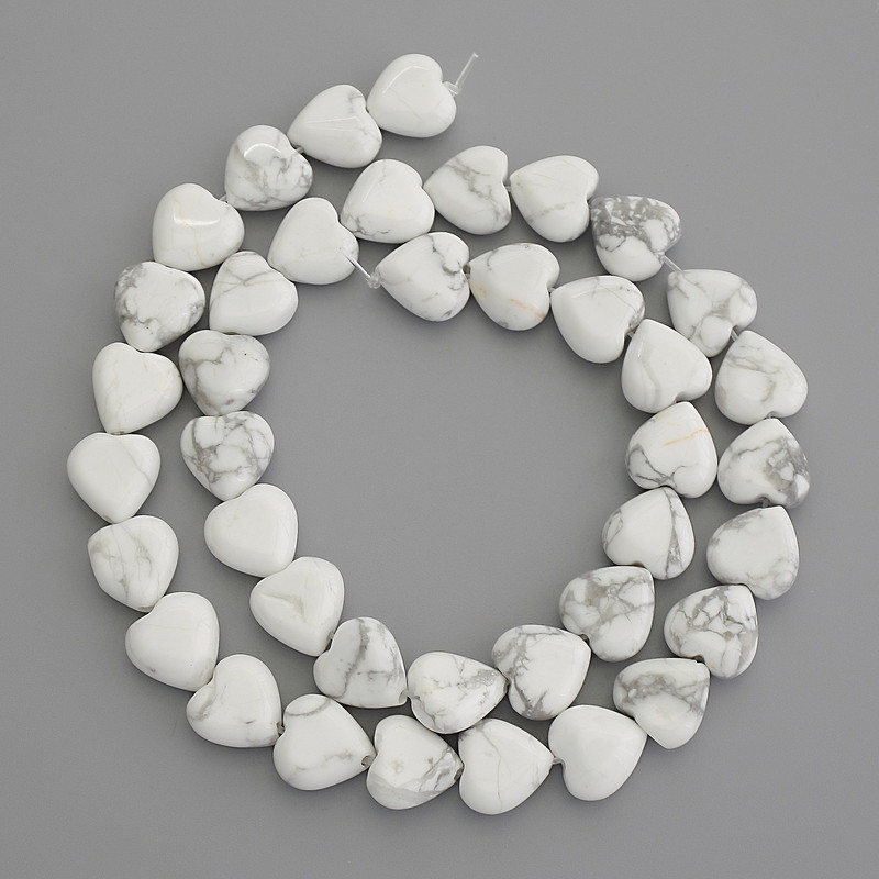 Cacholong Natural Stone Heart Beads, Diameter 10x10mm+/- on Fishing Line, Length 39cm+