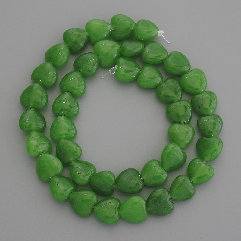 Chrysoprase Heart Beads, Diameter 10x10mm+/- on Fishing Line, Length 37cm+