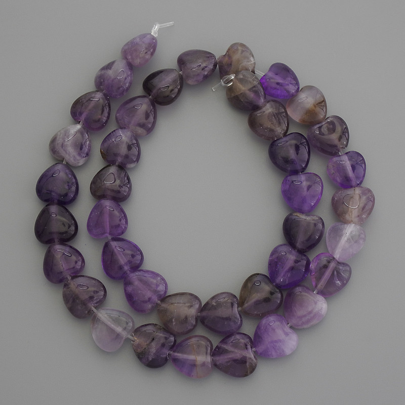 Amethyst Natural Stone Heart Beads, Diameter 12x12mm+- on Fishing Line, Length 37cm+