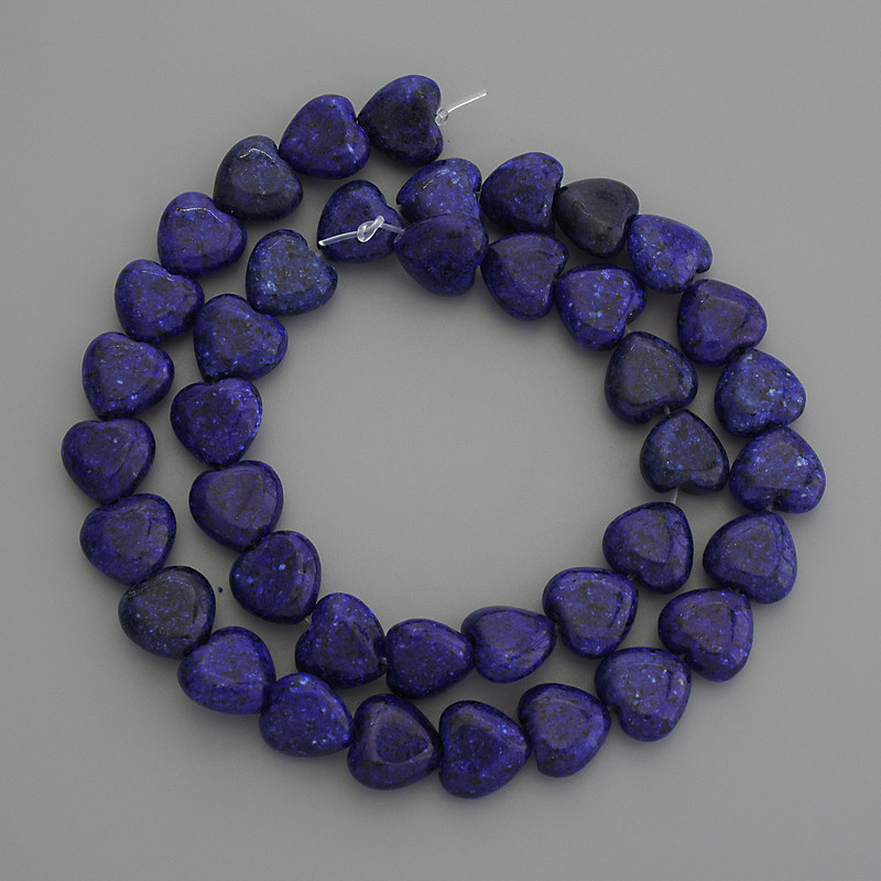 Lapis Lazuli Heart Beads 10x10mm+/- on Fishing Line, Length 38cm+
