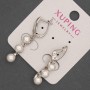 Xuping Rhodium Earrings with Pearl, 6mm Diameter, White Rhinestones, 37mm+ Length