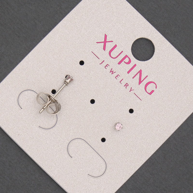 Xuping Stud Earrings with Pink Crystal, diameter 2mm+/-, Rhodium