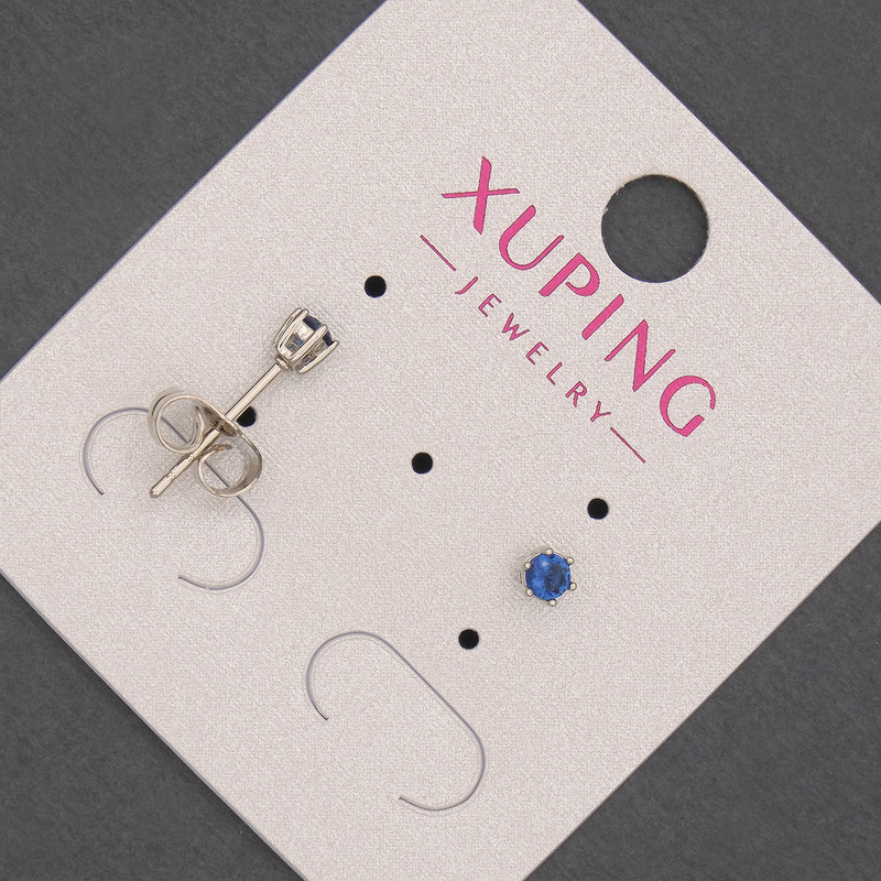 Xuping Stud Earrings with Blue Crystal, Diameter 3mm+/- Rhodium