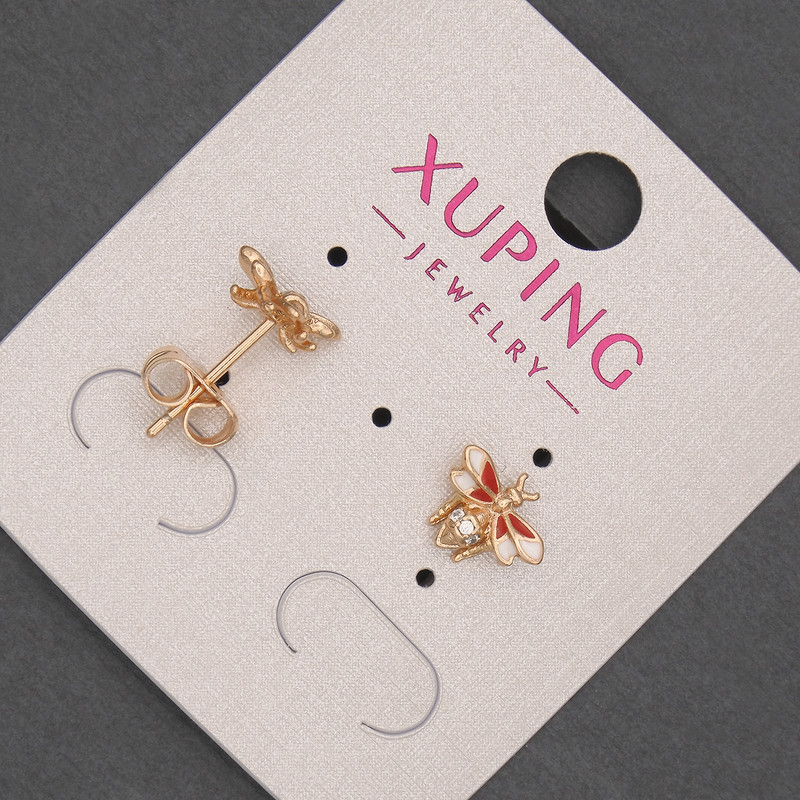 Xuping Stud Earrings, Enamel with White Rhinestones, 7x8mm+/-, 18K Gold Plating