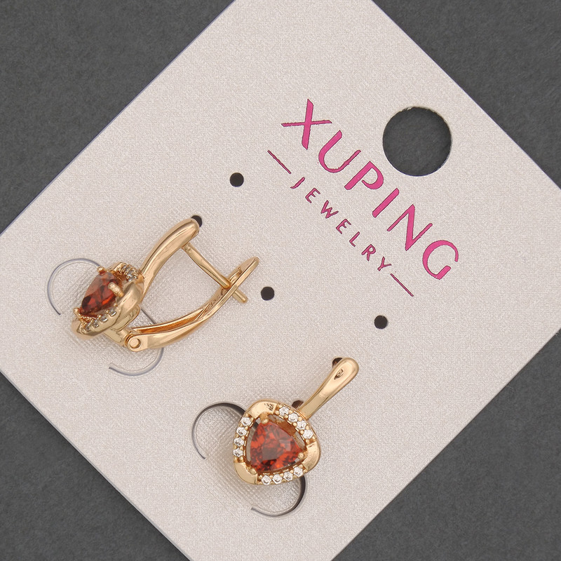 Xuping Earrings with White Rhinestones and Red Stones, 9mm+/- Diameter, 16mm+/- Length, 18K Gold Plating