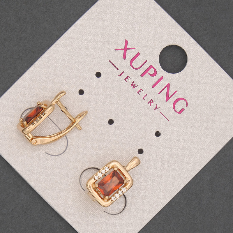 Xuping Earrings with White Rhinestones and Red Stones, Diameter 8.5mm+/-, Length 15mm+/- 18K Gold Plating