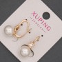 Xuping Earrings with White Rhinestones and Majorca Pearl Bead, Diameter 10mm+/-, Length 24mm+/- 18K Gold Plated