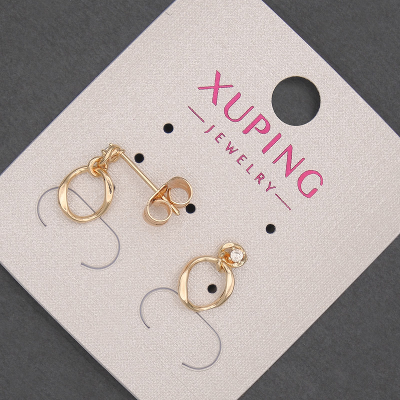 Xuping Stud Earrings with White Rhinestones, diameter 8mm, length 12mm+/-, 18K Gold Plating