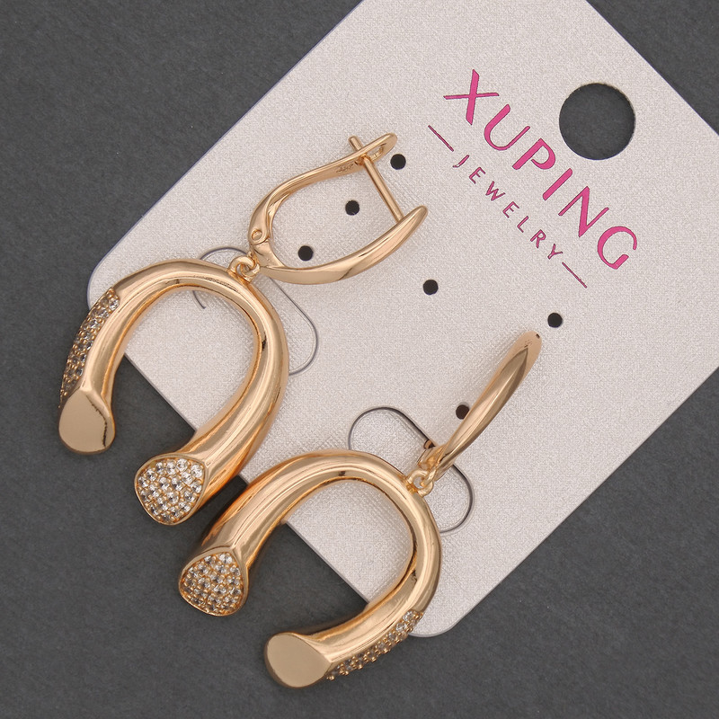 Xuping Earrings with White Rhinestones, Diameter 19mm+/-, Length 39mm+/- 18K Gold Plated
