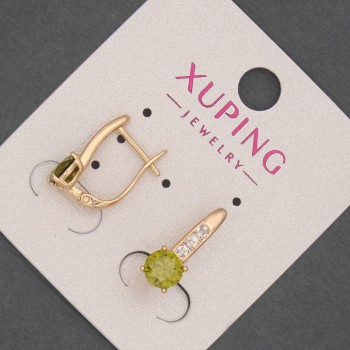 Xuping Earrings with White Rhinestones and Olive Crystal, diameter 6mm+/-, length 17mm+/- 18K Gold Plated