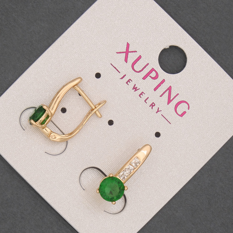 Xuping Earrings with White Rhinestones and Green Crystal, diameter 6mm+/-, length 17mm+/- 18K Gold Plated