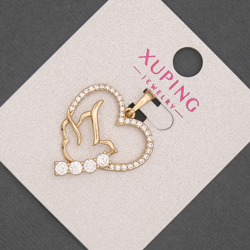 Xuping Bird in Heart Pendant with White Rhinestones, Diameter 22mm+/-, Length 30mm+/- 18K Gold Plating