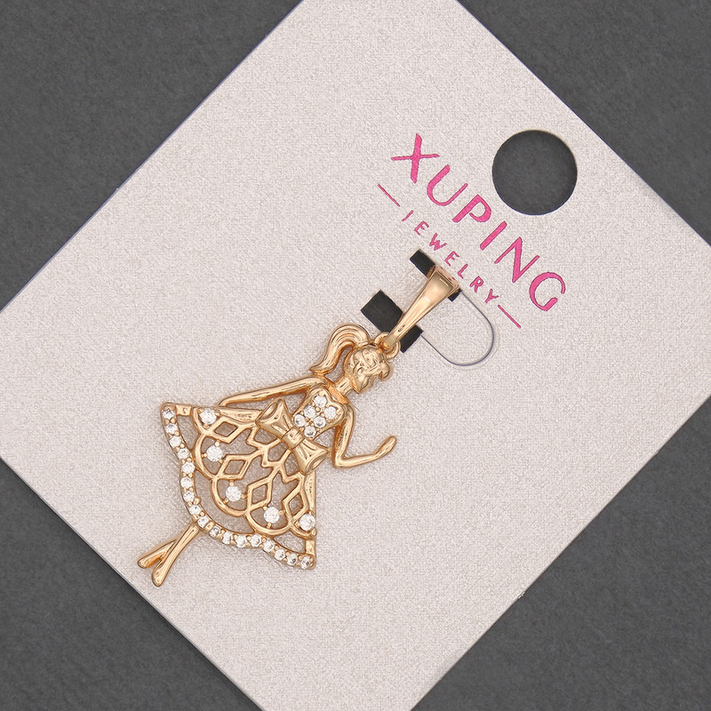 Xuping Girl Pendant with White Rhinestones, Diameter 18mm+/-, Length 34mm+/- 18K Gold Plating