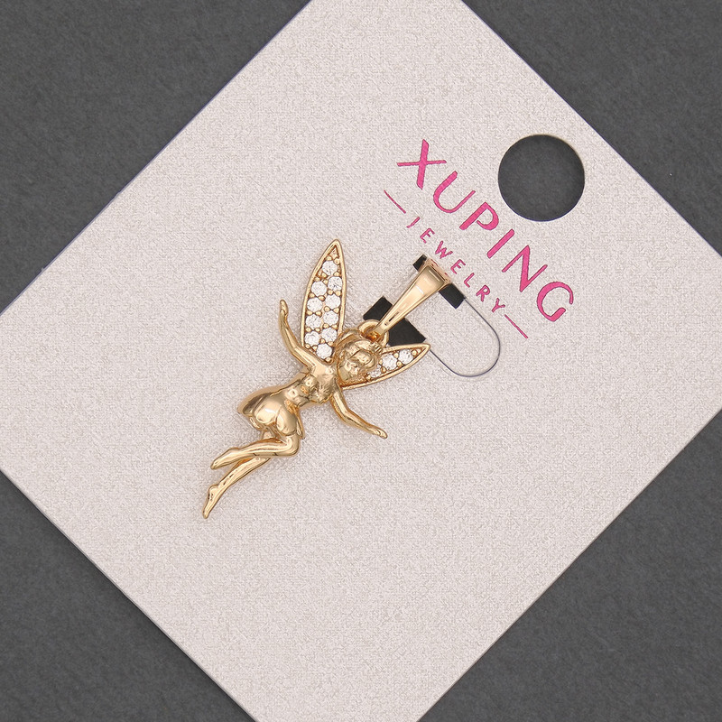 Xuping Fairy Pendant with White Rhinestones, Diameter 15mm+/-, Length 27mm+/- 18K Gold Plating