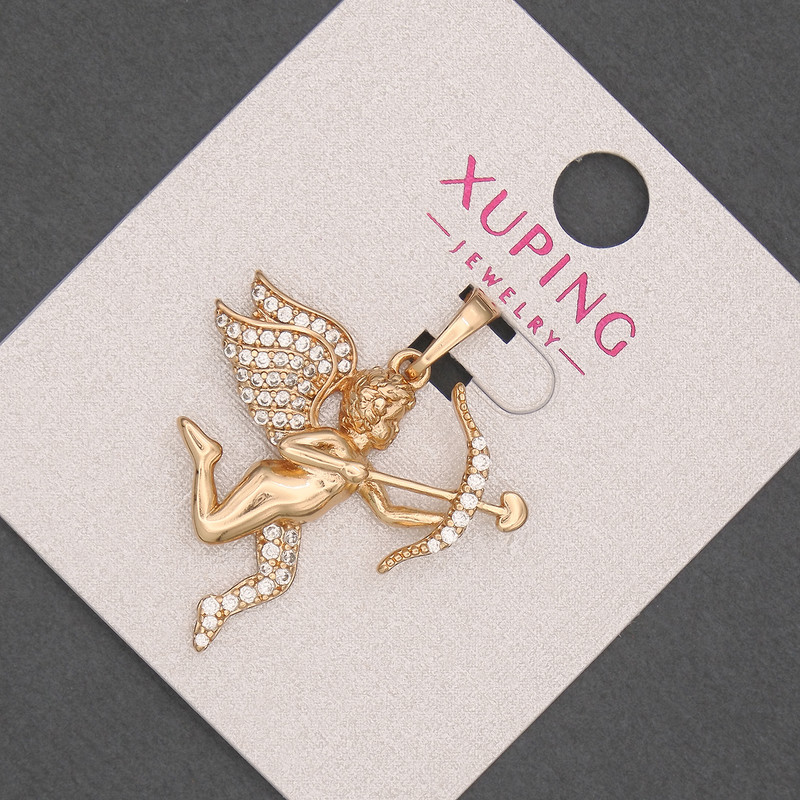 Xuping Cupid Pendant with White Rhinestones, Diameter 27mm+/-, Length 33mm+/- 18K Gold Plating