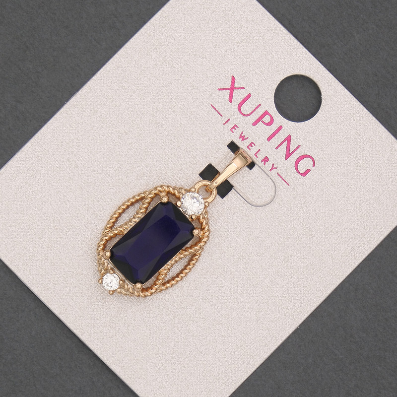 Xuping Pendant with Blue Crystal and White Rhinestones, Diameter 14mm+/-, Length 28mm+/- 18K Gold Plating