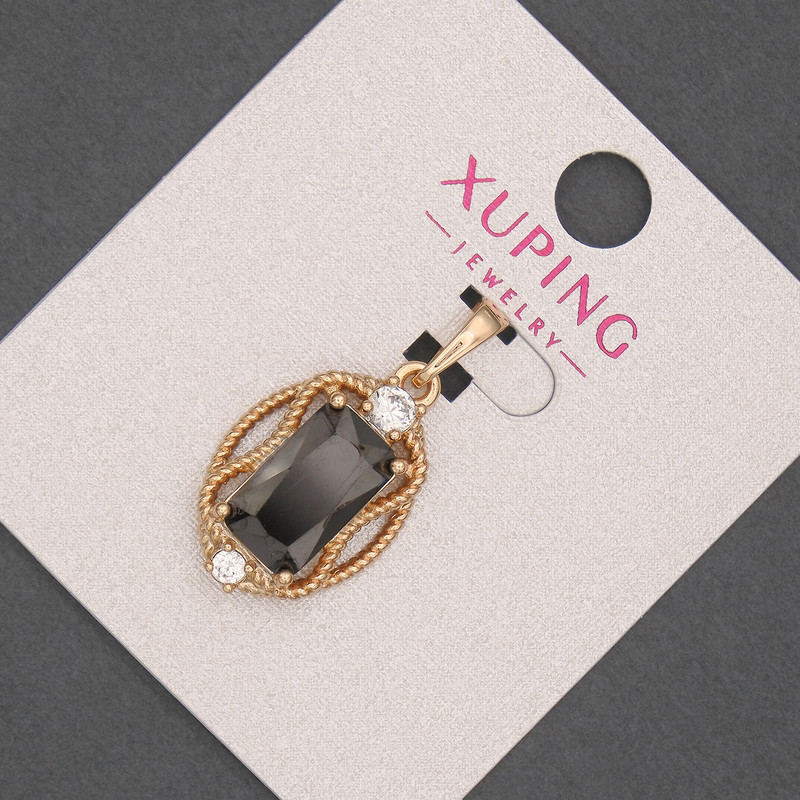 Xuping Pendant with Black Crystal and White Rhinestones, Diameter 14mm+/-, Length 28mm+/- 18K Gold Plating