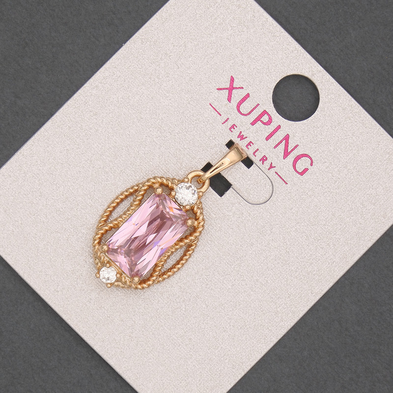 Xuping Pendant with Pink Crystal, Diameter 14mm+/-, Length 28mm+/- 18K Gold Plating