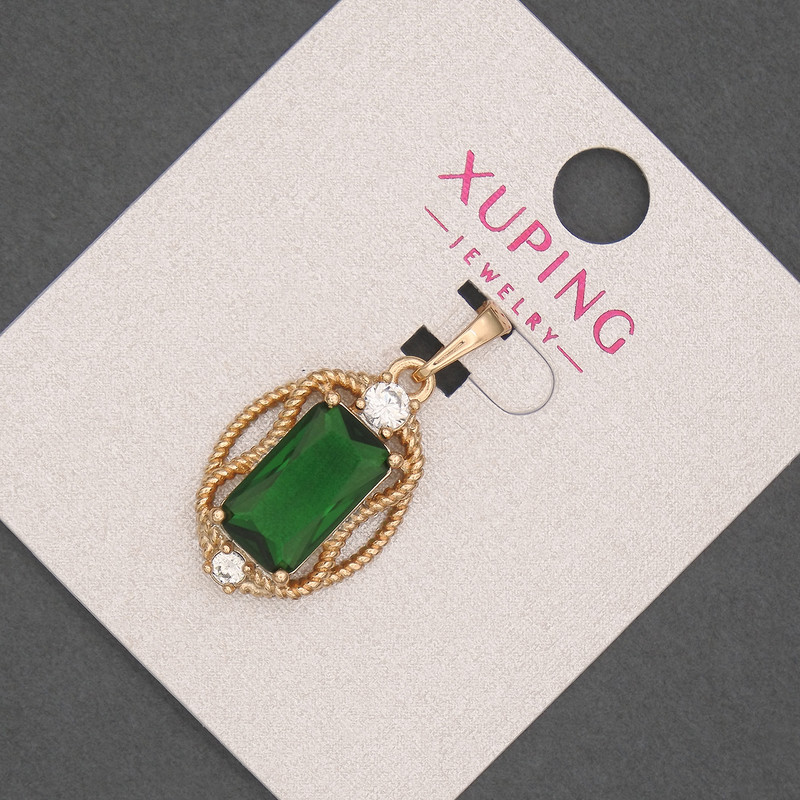 Xuping Pendant with Green Crystal, diameter 14mm+/-, length 28mm+/- 18K Gold Plated