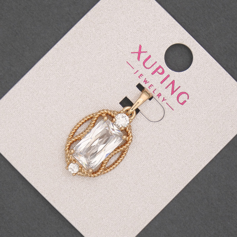 Xuping Pendant with White Crystal, Diameter 14mm+/-, Length 28mm+/- 18K Gold Plated