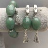 Set Bracelet & Earrings Jade Faceted Oval, diameter 21x15mm+-, length 64mm+- with metal inserts, length 18cm+- stretch