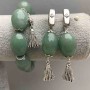Set Bracelet & Earrings Jade Faceted Oval, diameter 21x15mm+-, length 64mm+- with metal inserts, length 18cm+- stretch