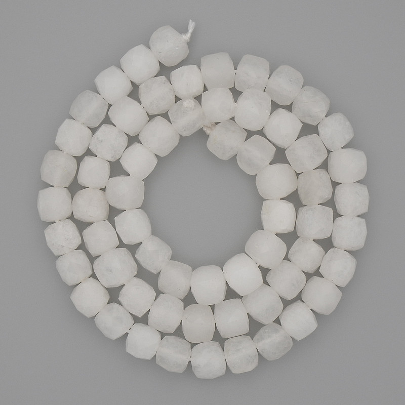 White Quartz Faceted Cube Beads 6.5mm+- on a strand, length 39cm+
