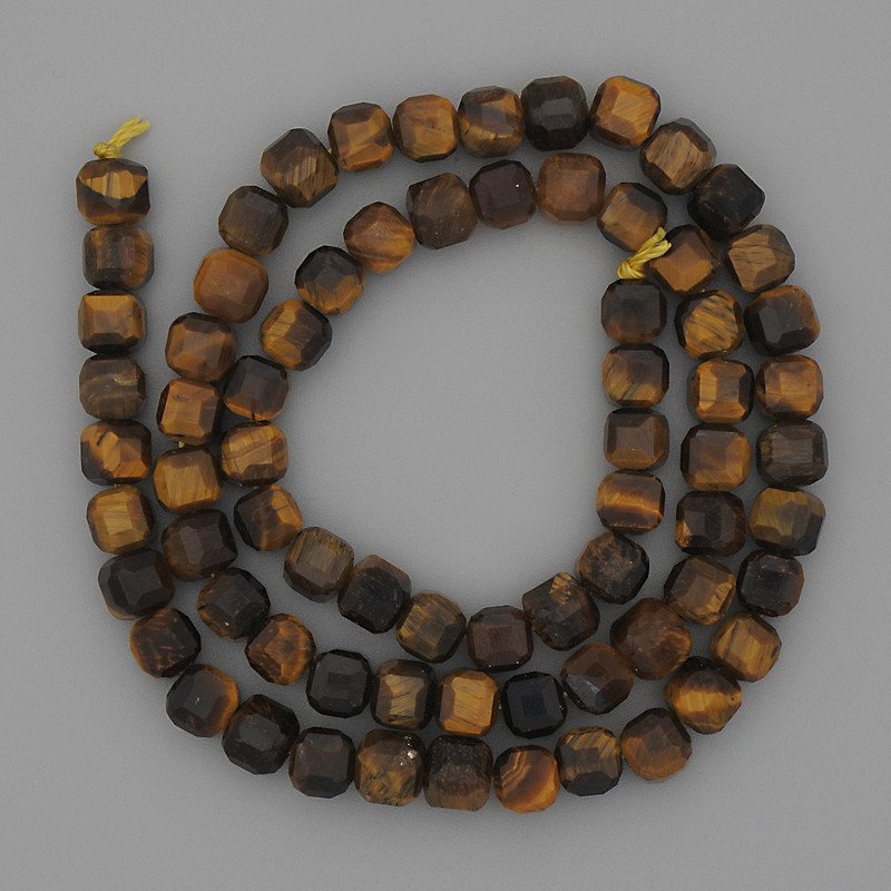 Tiger’s Eye Beads, Faceted Cubes 5x5 mm on Thread, 39 cm Length +