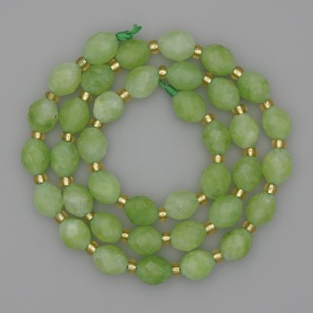 Beads Natural Stone Chrysolite Olivine Faceted Grain, diameter 8x6mm+- seed beads 3mm+-, length 37cm+