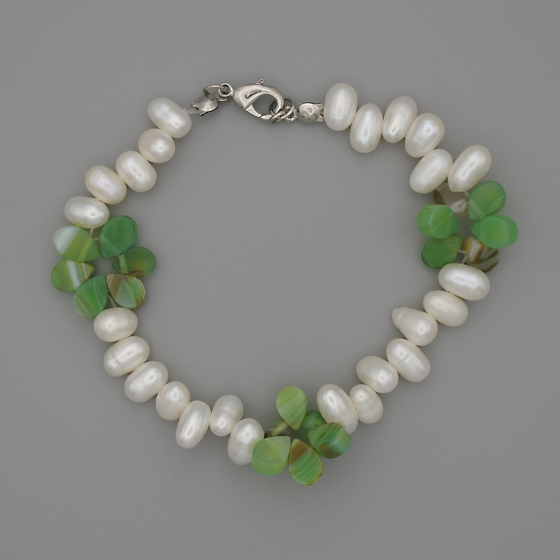 Bracelet River Pearl Oval, diameter 9x6mm Agate Drop 8x6mm+/- on fishing line with clasp, length 20cm+