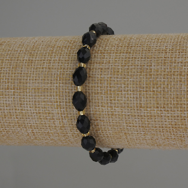 Bracelet Smoky Topaz faceted bead, diameter 8x6mm± with seed beads 3mm±, length 18cm stretch