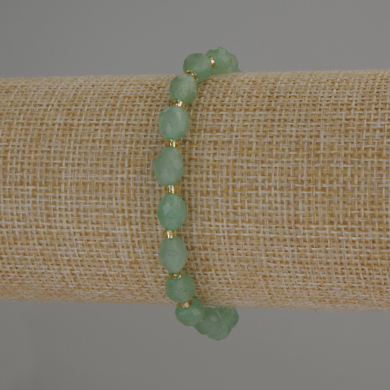 Jade Faceted Rice Bead Bracelet, diameter 8x6mm+/- with 3mm+/- seed beads, length 18cm stretch