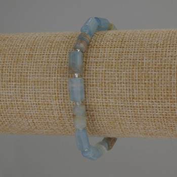 Blue Calcite Cylinder Bracelet, diameter 10x6mm+/- with 3mm+/- seed beads, length 18cm+/- stretch