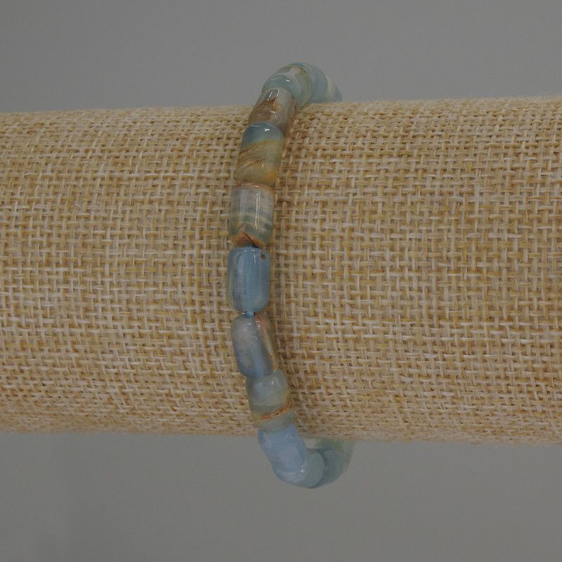 Blue Calcite Cylinder Bracelet, diameter 9x6mm+/-, length 18cm+/- stretch
