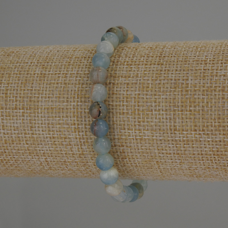 Blue Calcite Smooth Round Bead Bracelet, diameter 6mm+/-, length 18cm+/- stretch
