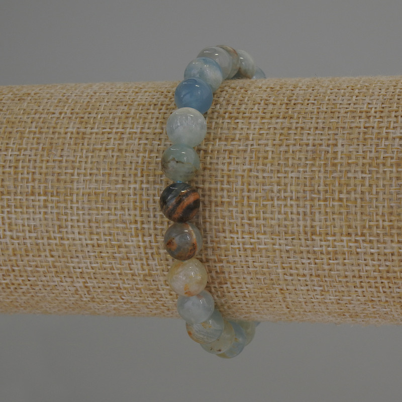 Blue Calcite Smooth Round Bead Bracelet, diameter 8mm+/-, length 18cm+/- stretch
