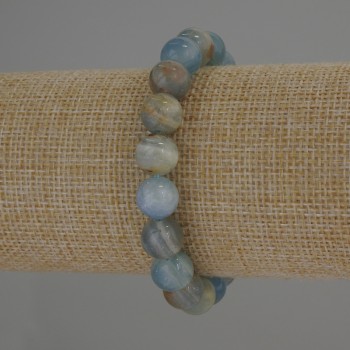 Bracelet Blue Calcite Smooth Round Bead, diameter 10mm+/-, length 18cm+/- stretch