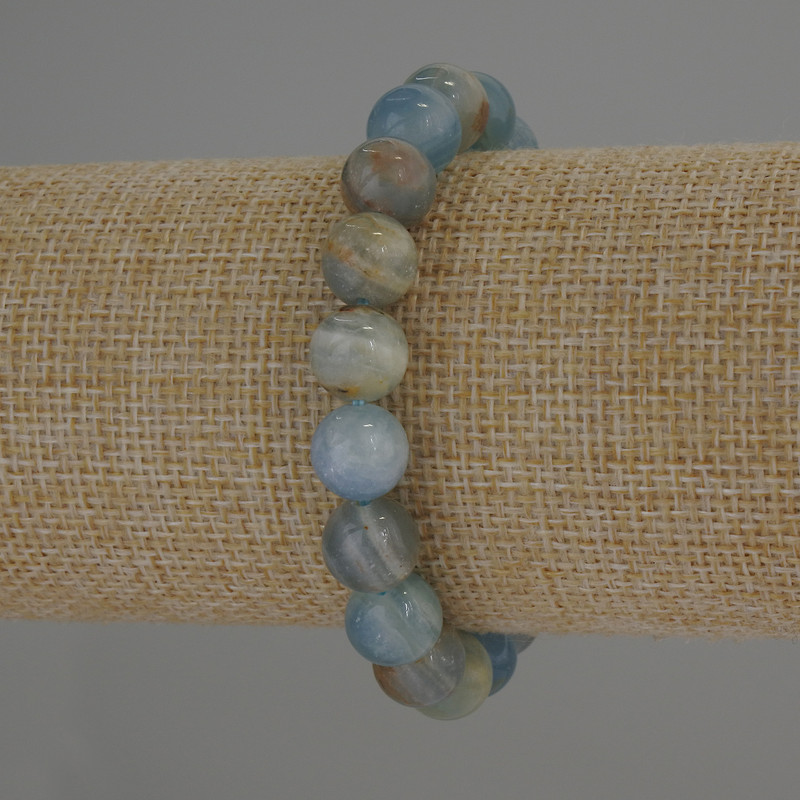 Bracelet Blue Calcite Smooth Round Bead, diameter 10mm+/-, length 18cm+/- stretch
