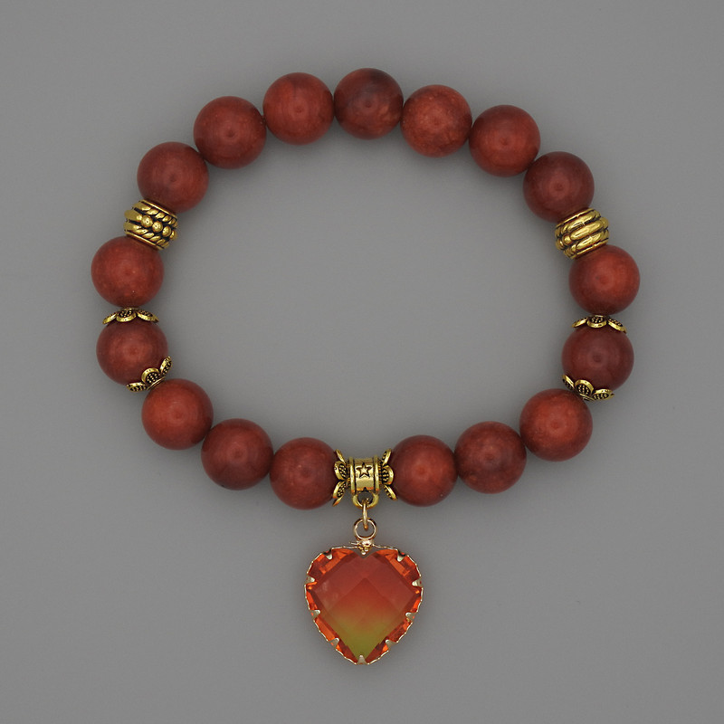 Bracelet Red Jasper Smooth Round, diameter 10mm+- with metal inserts, length 18cm+- stretch