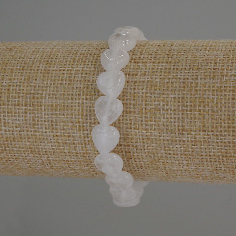 Rock Crystal Heart Bracelet, diameter 10x10mm+-, length 18cm stretch