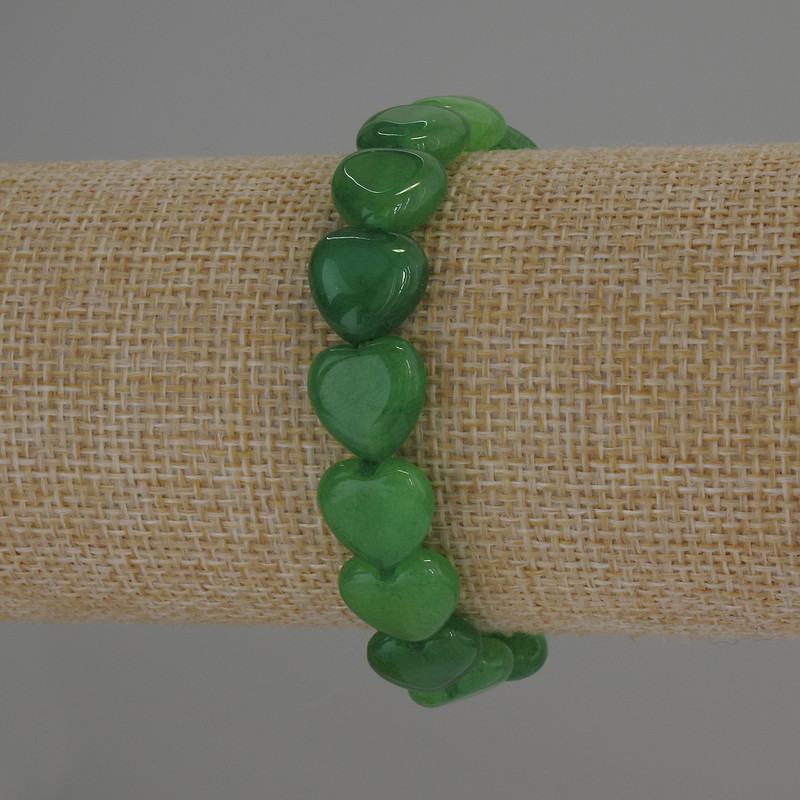 Chrysoprase Heart Bracelet, diameter 12x12mm+/-, length 18cm stretch