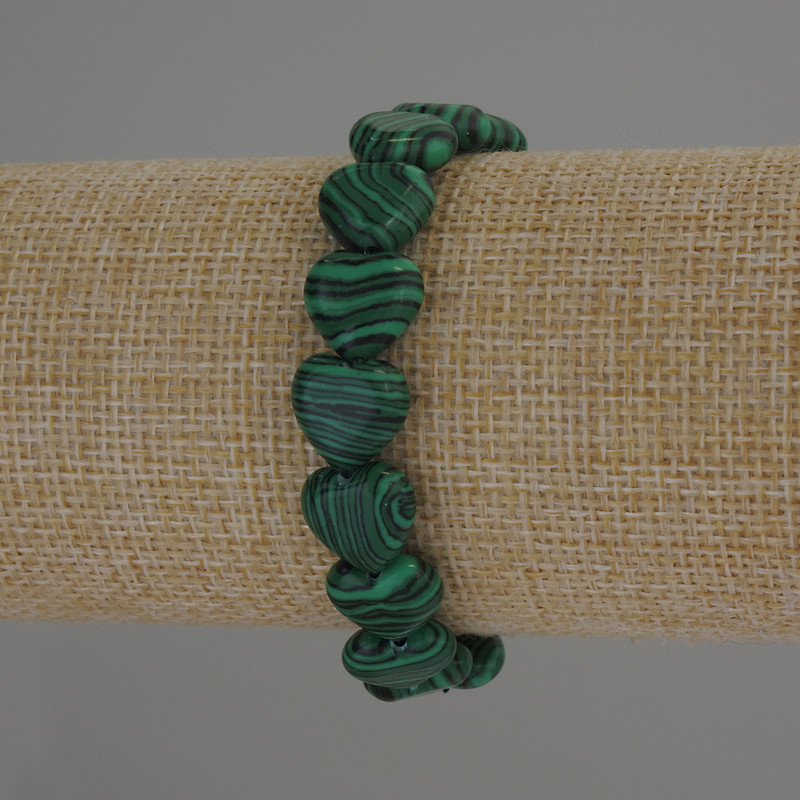 Malachite Heart Bracelet, Diameter 12x12mm+-, Length 18cm Stretch