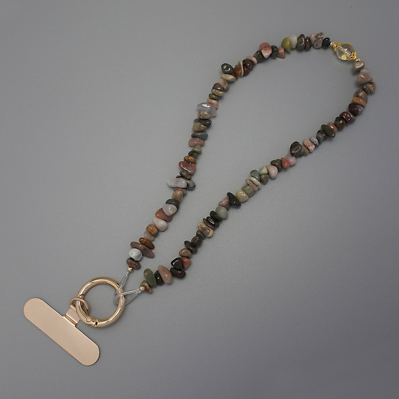 Jasper Chip Phone Charm, 6-10x2-5mm+/-, ring diameter 24mm at the loop, length 40cm (37cm along the beads)