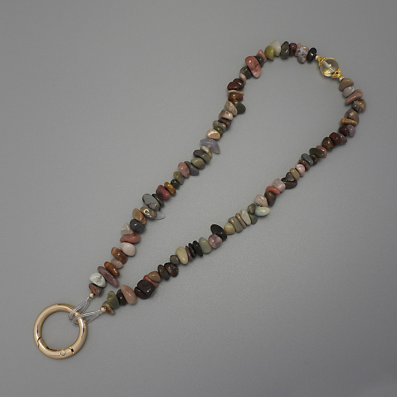 Keyring Jasper Chips 6-10x2-5mm +/- Ring, 24mm Diameter at Loop, Length 40cm (by Beads, Length 37cm)