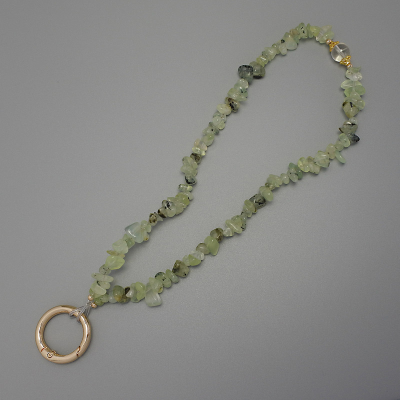 Prehnite Chip Keyring 4-10x2-4mm+/- Ring, 24mm Diameter at Eyelet, Length 40cm (Bead Length 37cm)