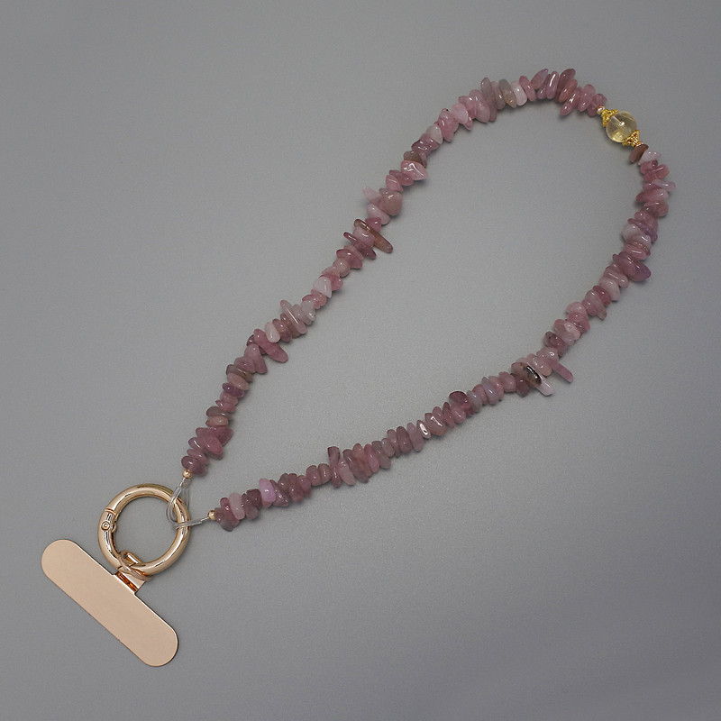 Strawberry Quartz Chip Phone Charm, 7-15x2-4mm+/-, ring diameter 24mm at the loop, length 40cm (37cm along the beads)