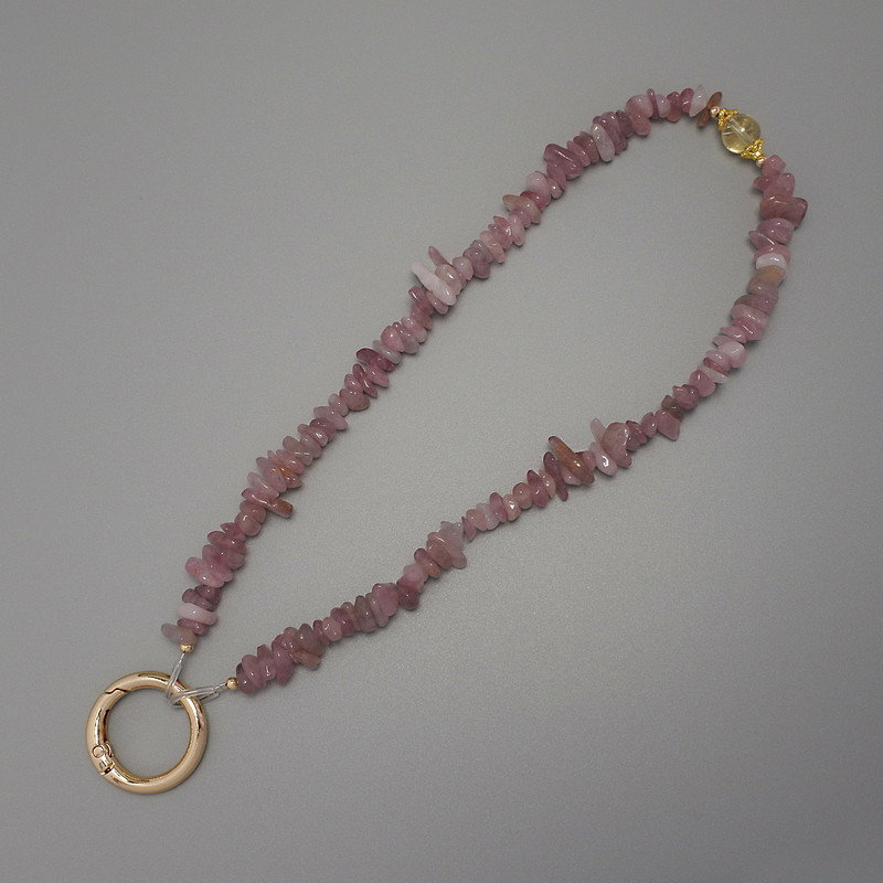 Strawberry Quartz Chip Keyring 7-15x2-4mm+/- Ring, 24mm Diameter at Eyelet, Length 40cm (Bead Length 37cm)