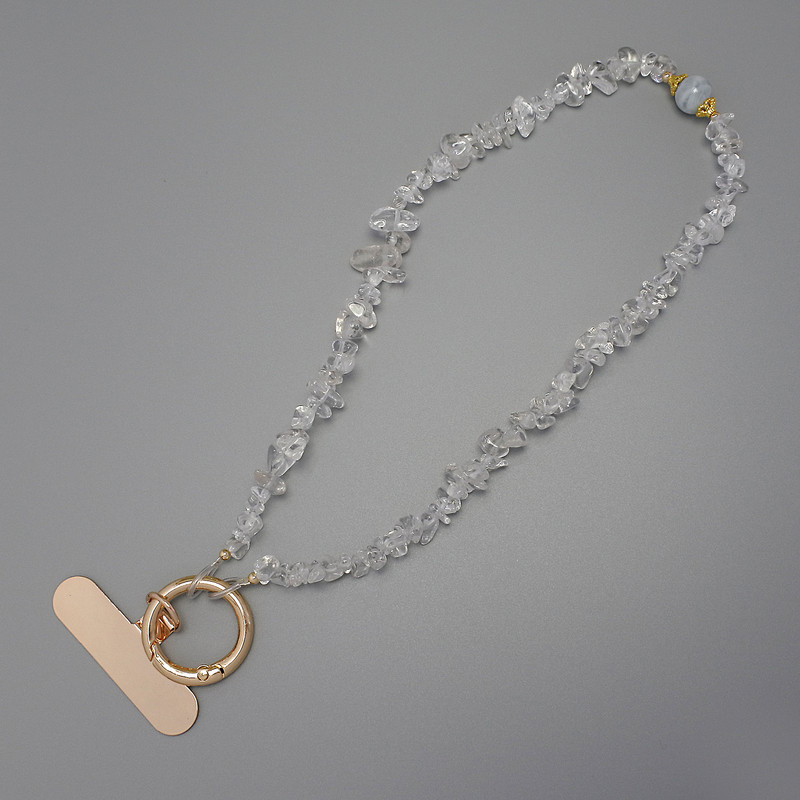 Rock Crystal Chip Phone Charm, 4-8x2-5mm+/-, ring diameter 24mm at the loop, length 40cm (37cm along the beads)